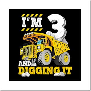 Kids Three 3Rd Birthday Construction Truck 3Yr Boy 3 Years Old Posters and Art